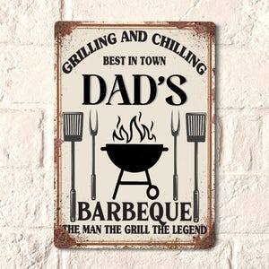 BBQ Metal Sign: Retro Dad&#39;s Barbecue Grill Decor