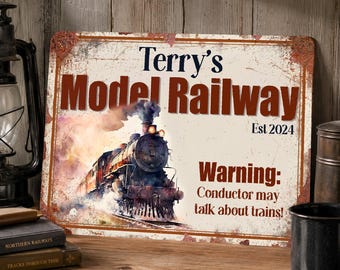 Model Railway Sign, Station Master, Steam Train Art, Fathers Day Gift for Dad, Retro Metal Signs, Train Plaque, Railway Gift