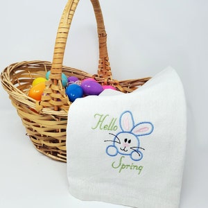 Hello Spring Bunny Embroidered Kitchen Towel,Easter Baking,Personalized Cotton Dish Towel,Gift Ideas For Parents,Themed Kitchen Towel Decor