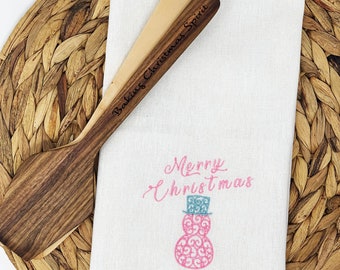 Merry Christmas Snowman Decorative Embroidered Kitchen Towel & Baking Christmas Spirit Spatula Gift Bundle,Custom Gift For Friends, New Home