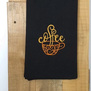 Coffee Mug And Steam Decorative Embroidered Kitchen Towel,Custom Coffee Lover Cotton Dish Towel,Gift Idea For Friend,Towel For Coffee,Brunch