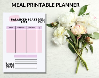 Illustration Meal Planner PDF Planner, Printable Meal Inserts, Daily Food Journal, Meal Prep Planner, Grocery List, Digital Water Tracker.
