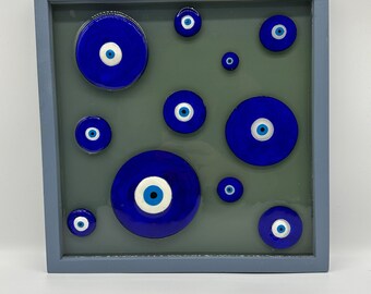 Corn blue square frame with nazar/evil eye set in resin
