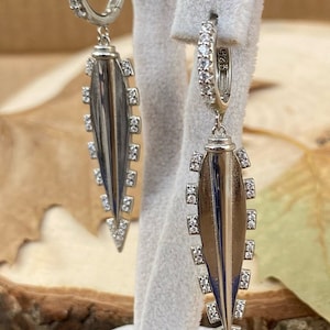 Silver earrings  With Zircon Stones,925 sterling,custom design,handmade,christmas gift   zircon,woman,girl,heart earrings,hoop earrings