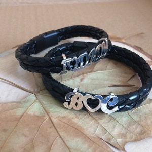 Personalized Leather Bracelet,925sterlingsilver,Custom Bracelets men and women,Men women HusbandGift Bracelet,magnetic clasp,real leather