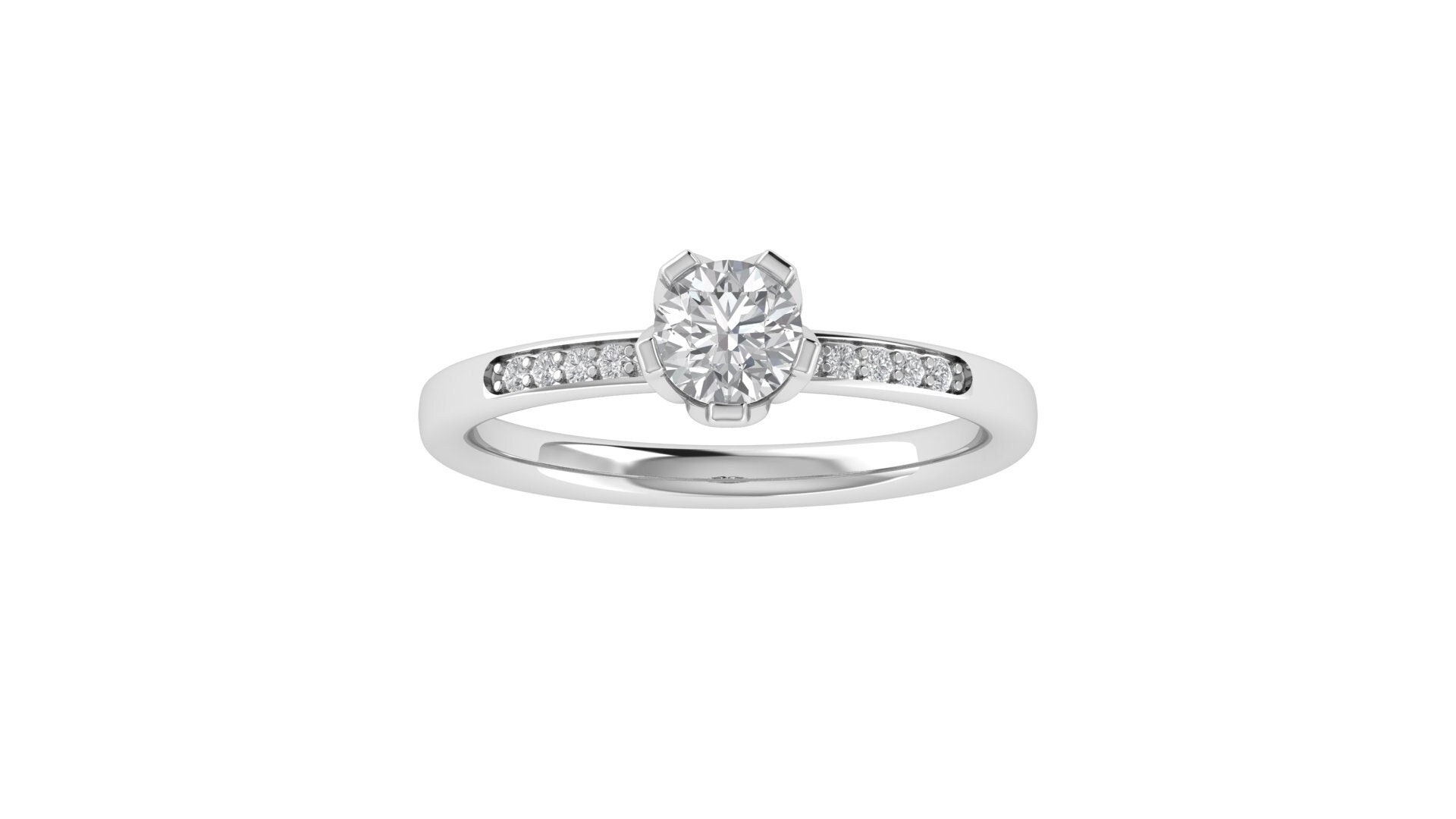 Round Moissanite Diamond Lotus Prong Engagement Ring Five 