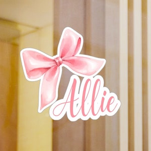 Pink Bow Car Decal Vinyl, Custom Name Sticker, Vinyl Waterproof Sticker, Pink Ribbon Sticker for car, hydro flask, laptop, water bottle