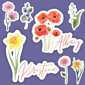 Birth Flower Waterproof Vinyl Stickers Mama Stickers Name Stickers Laptop Vinyl Decal Water Bottle Vinyl Decal Grandma Stickers Mom Stickers