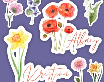 Birth Flower Waterproof Vinyl Stickers Mama Stickers Name Stickers Laptop Vinyl Decal Water Bottle Vinyl Decal Grandma Stickers Mom Stickers