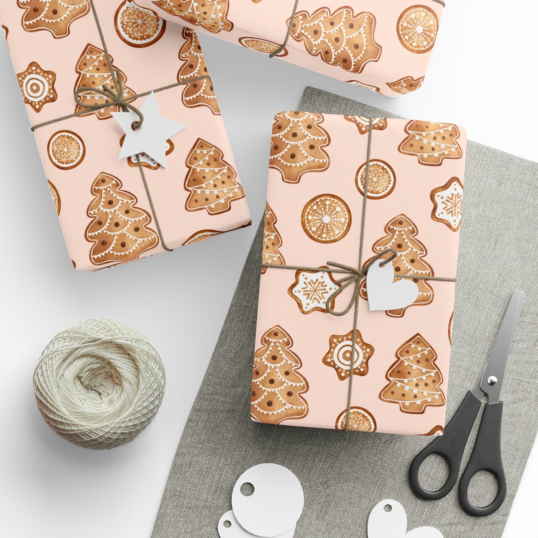 Pink Cookie Gift Wrap Gingerbread Christmas Wrapping Paper Etsy