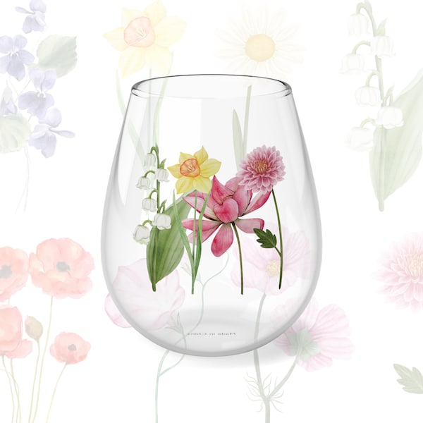 Birth Flower Wine Glass Best Friend Gift Birth Month Personalized Wine Glass Gift For Mother's Day Bridal Party Gift Custom Birthday Gift