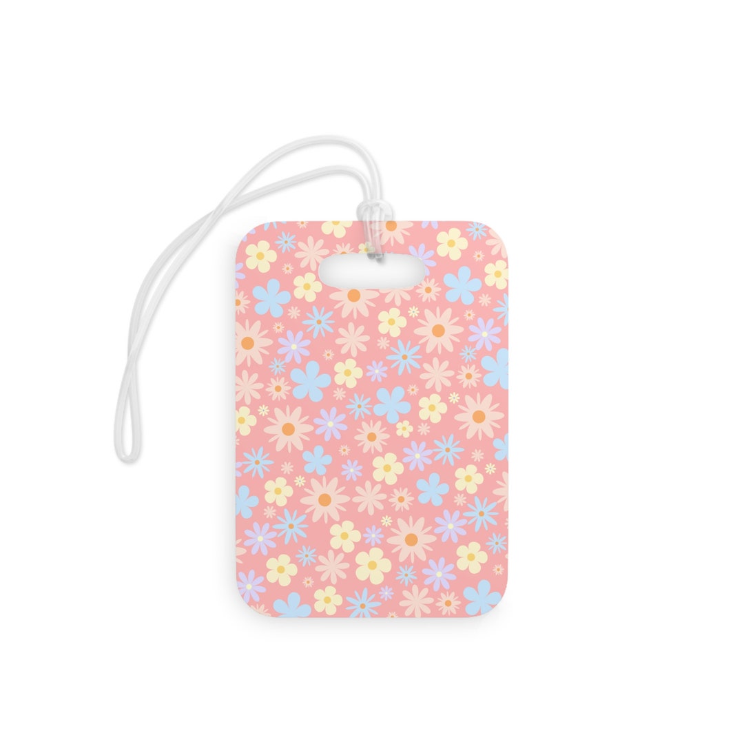 Flower Power Luggage Tag, Pink Pastel Floral Luggage Tag for Her