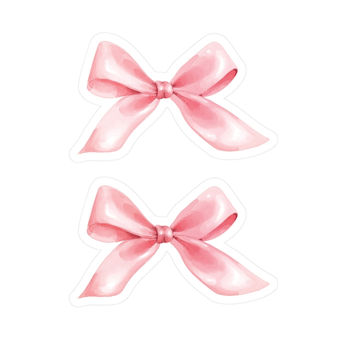 Pink Bow Sticker Set of 2, Vinyl Waterproof Sticker, Pink Ribbon ...