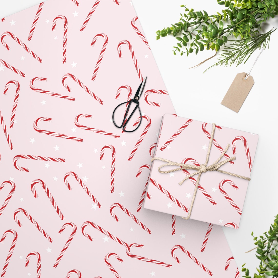 Pink Candy Cane Gift Wrap, Christmas Wrapping Paper, Holiday Gift Wrap ...