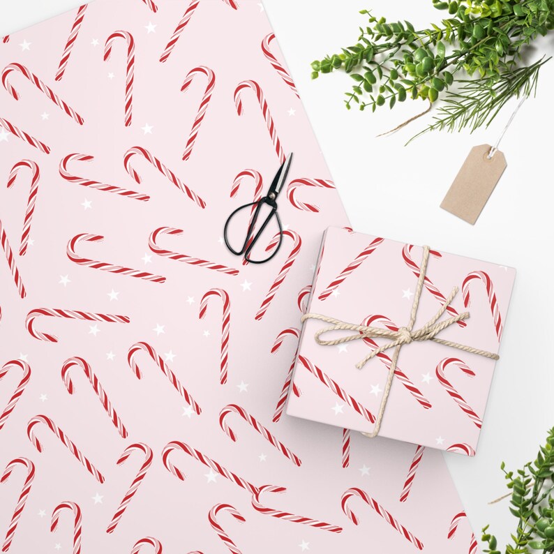 Pink Candy Cane Gift Wrap, Christmas Wrapping Paper, Holiday Gift Wrap For Her, Holiday Design, Pink Present Package, Pinkmas image 7