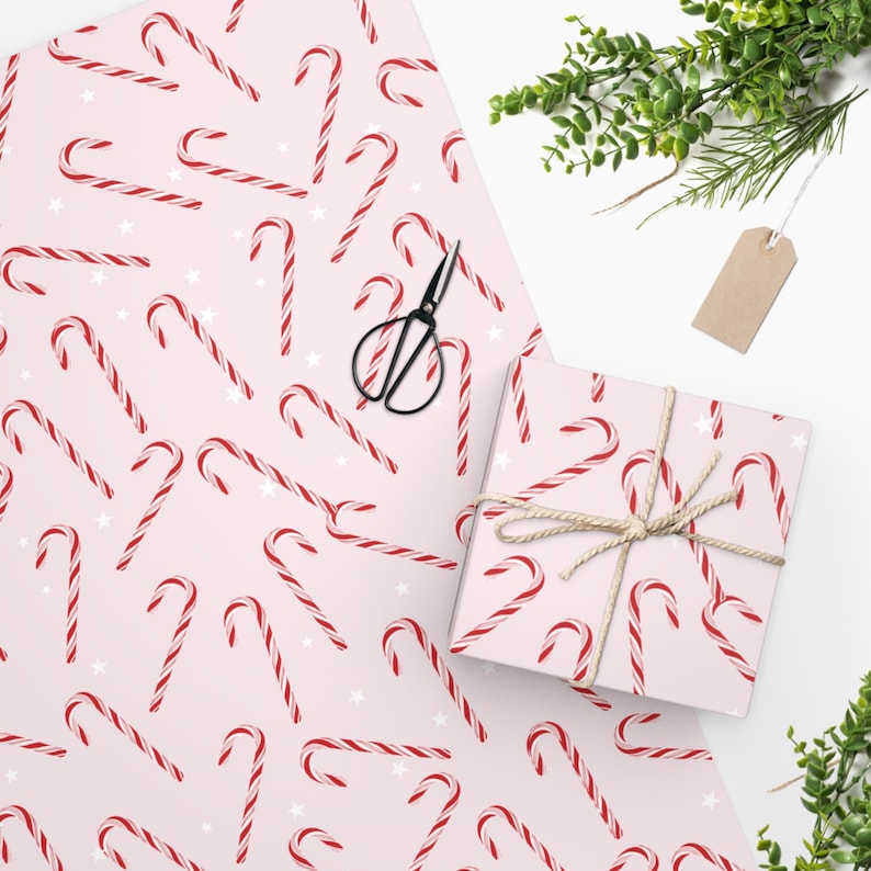 Pink Candy Cane Gift Wrap, Christmas Wrapping Paper, Holiday Gift Wrap For Her, Holiday Design, Pink Present Package, Pinkmas image 1