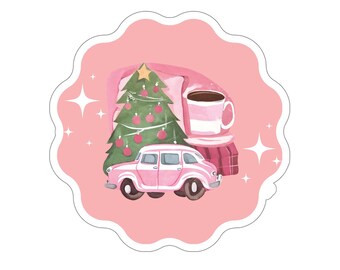 Classic Pinkmas Kiss-Cut Sticker, Pink Christmas Gift Seal For Her, Aesthetic Vinyl Holiday Decor