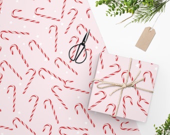 Pink Candy Cane Gift Wrap, Christmas Wrapping Paper, Holiday Gift Wrap ...