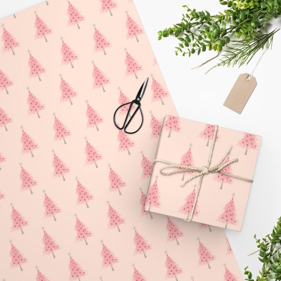 Aesthetic Pink Tree Gift Wrap, Christmas Wrapping Paper, Holiday