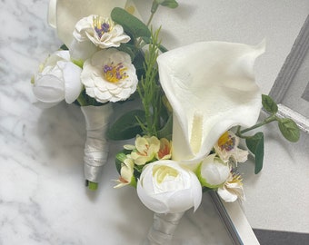 Wedding Flowers Corsage/Boutonniere, Prom White Flower Corsage, Flower Girl Corsage/Romantic White Flower Accessory