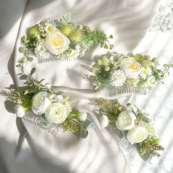 Eucalyptus Flower Hair Comb/Grace White Camellia Hair comb ,Elegant Wedding Hairpiece with Flowers and Greenery