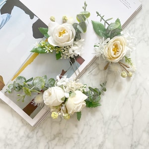 Wedding Flower Hair Piece White Flower Crown Bridal Flower Crown Camellia Eucalyptus Hair Comb Wedding Hair Accessories