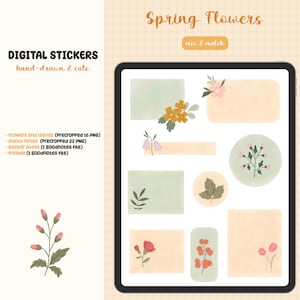 Hand-Drawn Floral Digital Stickers: GoodNotes Planner PNG (Pre-Cropped)
