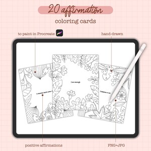 Tarjetas para colorear de afirmaciones, kit de manifestación de afirmaciones digitales, frases de autocuidado, salud mental, atención plena para colorear