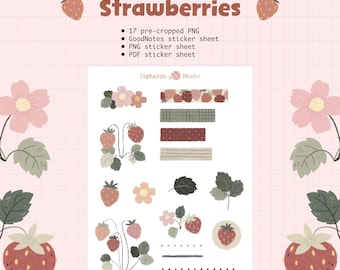Printable Strawberry Stickers Strawberry Planner Stickers Cute Berry Digital Stickers For Journaling Scrapbook And Notes