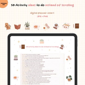Activity Ideas Instead of Scrolling Digital Planner Insert Alternatives to Scrolling Mindful Planning Page