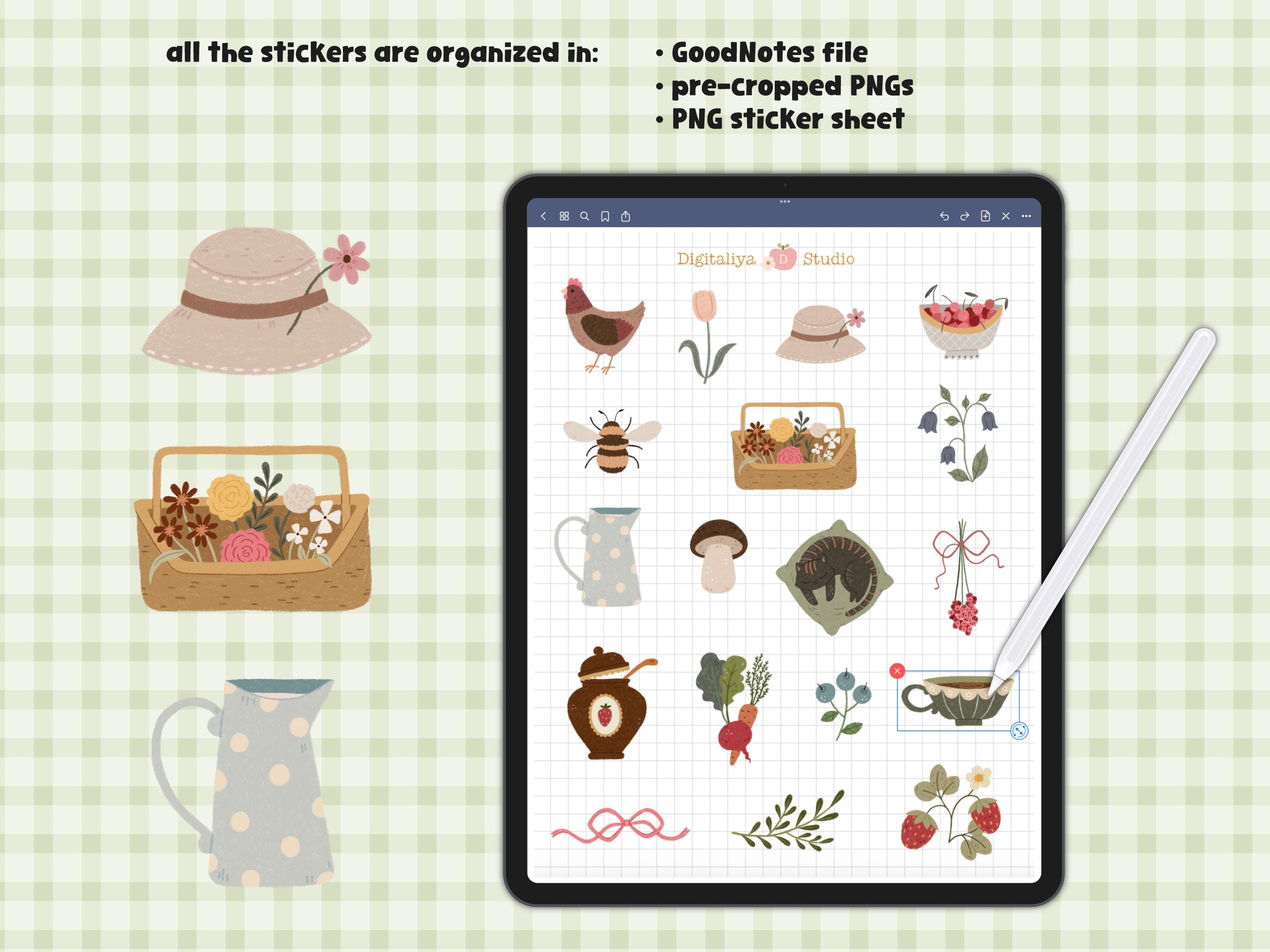 Cottagecore Digital Planner Stickers: Vintage Florals (PNG, Goodnotes ...