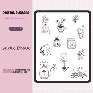 Digital Stickers Cute Digital Planner Sticker Witch Sticker GoodNotes Sticker Pre-cropped PNG iPad Digital Sticker Magical