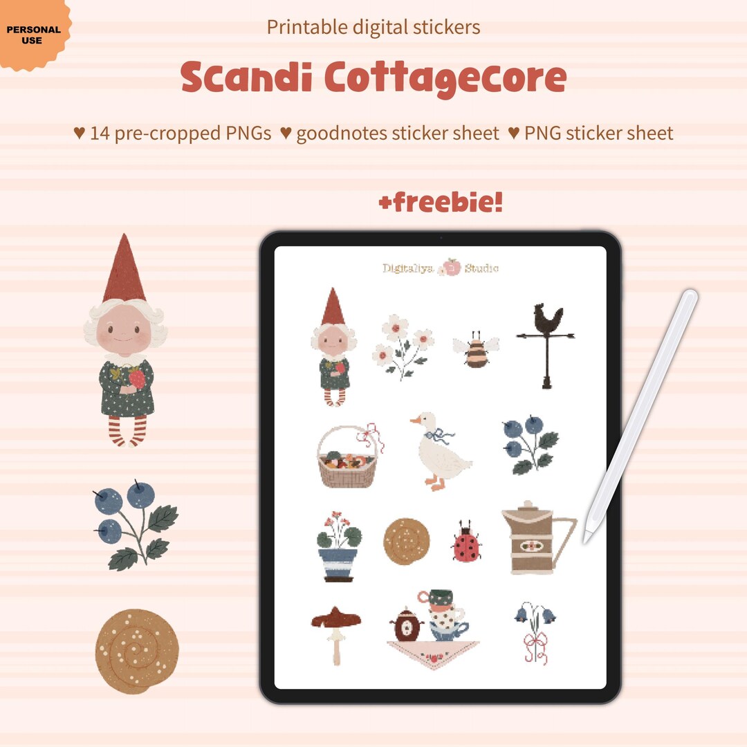 Digital Planner Stickers Scandi Cottagecore Aesthetic PNG Sticker Sheet ...