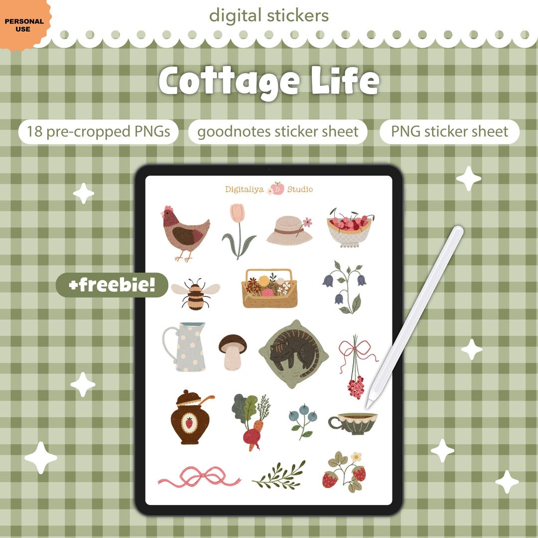 Cottagecore Digital Planner Stickers: Vintage Florals (PNG, Goodnotes ...