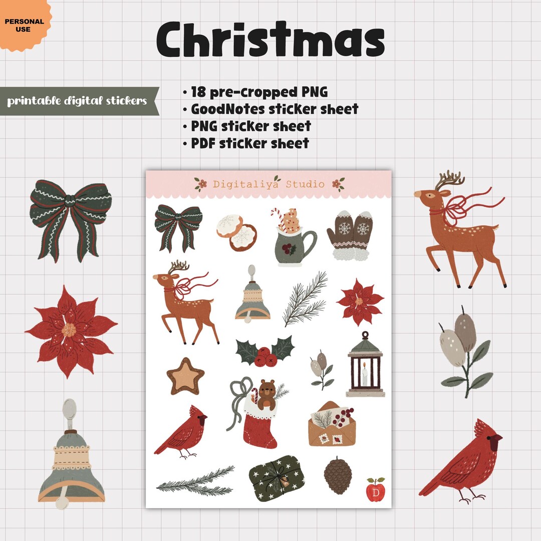Christmas Digital Stickers Cute Holiday Planner Stickers Cute Xmas ...