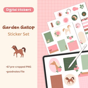 Hand-Drawn Horse Stickers: Garden Floral Planner Decorations (PNG, GoodNotes File)