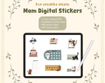 Digital Mom Aufkleber für die digitale Planung und Journaling Kreative Mütter GoodNotes Kompatible Printable Planner Set Busy Moms