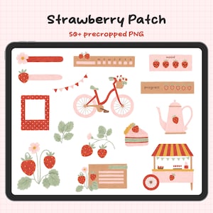 Hand-Drawn Strawberry Digital Stickers: GoodNotes Planner PNG (Pre-Cropped)