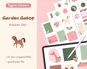 Hand-Drawn Horse Stickers Garden Floral Planner Decor IPad Planner Sticker Cute Horse Art