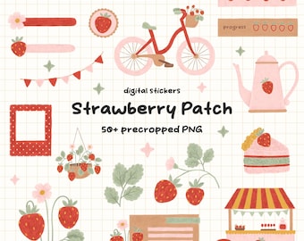 Hand-Drawn Strawberry Digital Stickers, GoodNotes Planner, Pre-Cropped PNG, Strawberry Sticker, IPad Planner, Hand-Drawn Strawberry