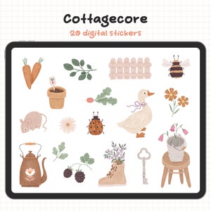 Cute Hand-Drawn Digital Stickers Cottagecore Digital Sticker GoodNotes Stickers GoodNotes Digital Planner Stickers Pre-Cropped PNG