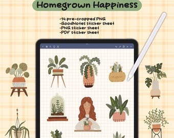 Digital Planner Stickers Indoor Plant Mom Stickers For GoodNotes Journaling Scrapbook House Plants Lover Hand-Drawn Plants