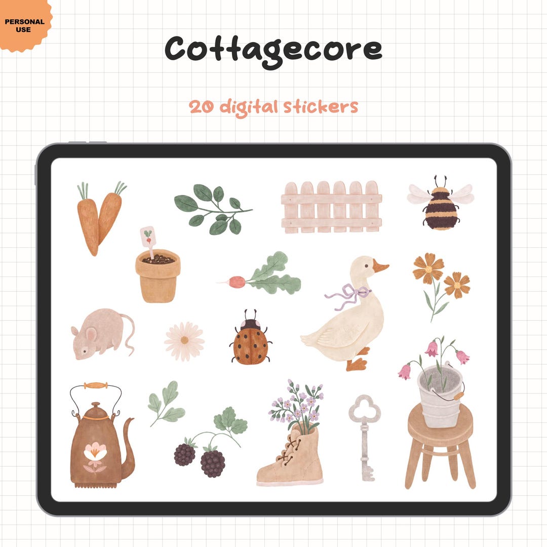 Cottagecore Digital Stickers, Hand-drawn Cute Sticker, Goodnotes ...