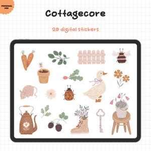 Cottagecore Digital Stickers, Hand-Drawn Cute Sticker, GoodNotes Planner, Pre-Cropped PNG, Cottage Life Art