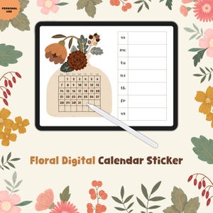 Bloemen digitale kalender sticker gezellige botanische planner invoegen voor GoodNotes, journaling en digitale planning