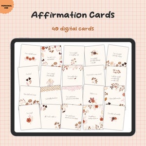 Inspirational Affirmation Cards, 40 Self-Care Phrases, Slow Living, Mindful Living, Affirmation Digital Pages