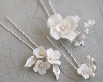 3 pezzi fermagli per capelli con perle di fiori in ceramica fermagli per capelli da sposa accessori per capelli da damigella d'onore prezioso regalo di nozze pettine per sposa forcine per feste fatte a mano