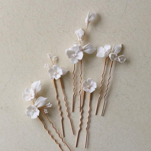 5 pezzi fermagli per capelli con perle di fiori in ceramica bianca fermagli per capelli da sposa accessori per capelli da damigella d'onore prezioso regalo di nozze sposa forcine per feste fatte a mano