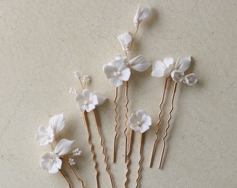 5Pcs White Ceramic Flower Pearl Hair Pins Bridal Hair Pins Bridesmaid Hair Accessories Valuable Wedding Gift Bride Handmade Party Hairpins