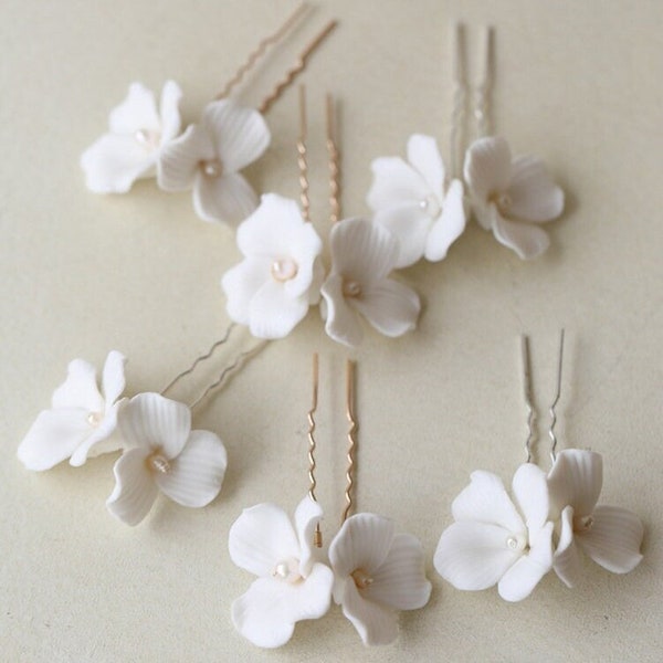 Elegant Ceramic Flower Pearl Hairpin flower hair fork bride headdress Beautiful hair accessory natural freshwater pearl hairpin Bride Gift